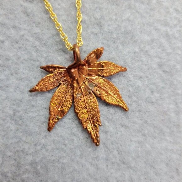 Bronze Dipped Japanese Maple Real Leaf Necklace Nature County Gold Tone Chain - Picture 1 of 12